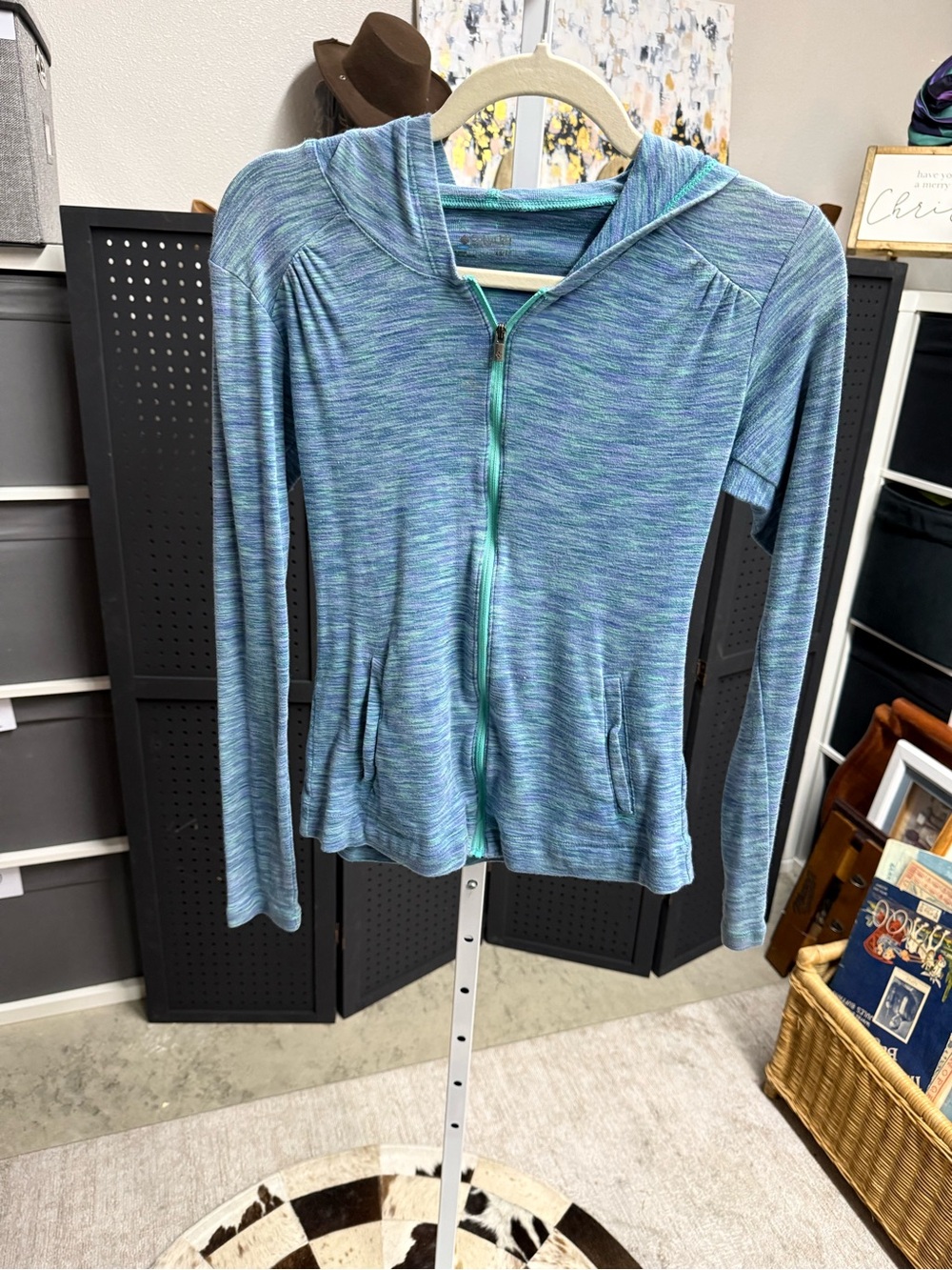 Columbia Stanley Park Full Zip Athletic Hiking Blue-Green Marled Hoodie